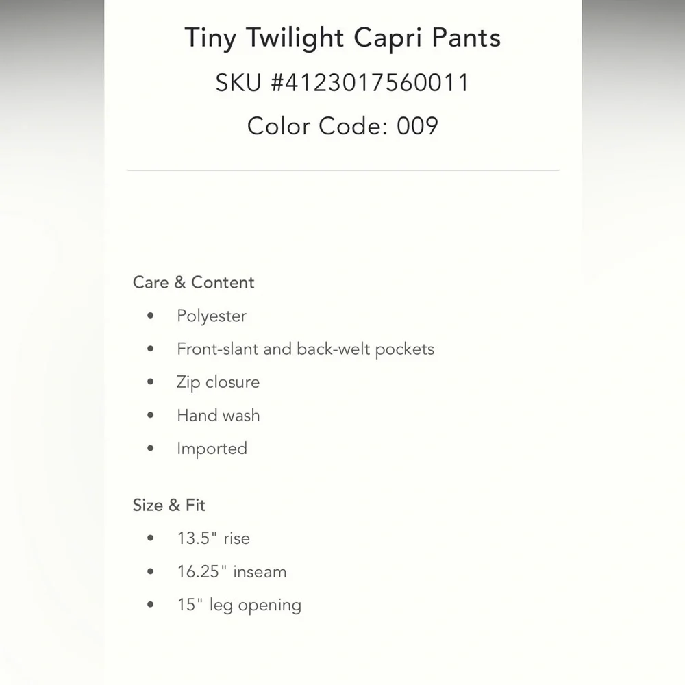 Anthropologie NWT Tiny Twilight Capri Pants size S. - Picture 6 of 16